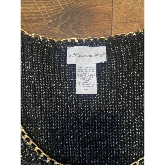 Soft Surroundings Sweater Womens Size M Black Metallic Gold Tone Chain Trim - Picture 2 of 2